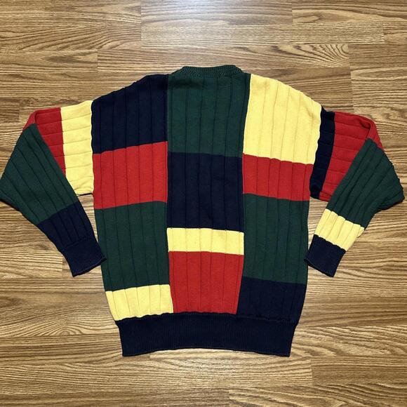 Nautica VTG Color Block Cable Knit 100% Cotton Crew Neck Sweater Med 90s - Picture 9 of 9